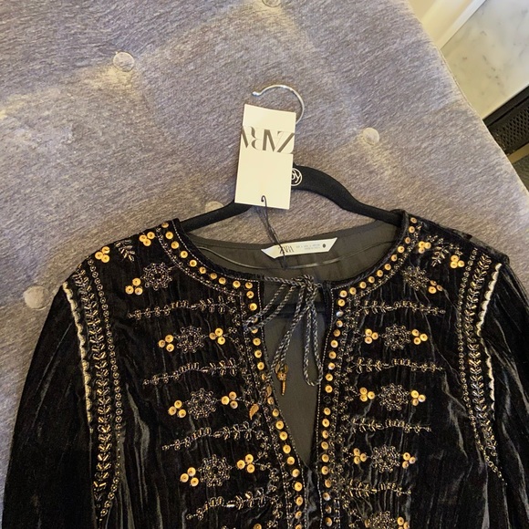 NWT Zara luxury minimalist bohemian embroidered velvet blouse/top - Picture 14 of 14